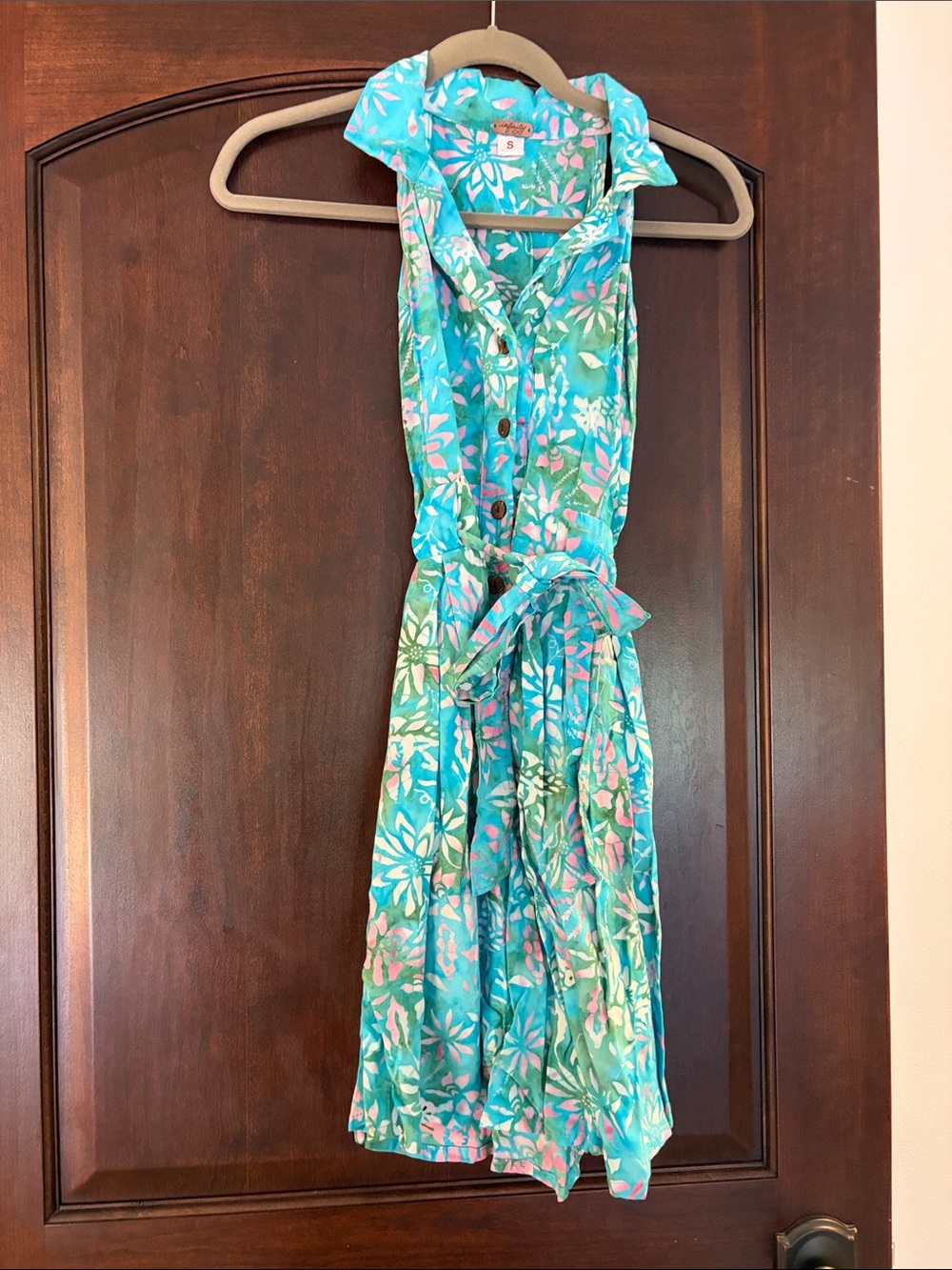 INFINITY Aqua Floral Button-Front Sleeveless Dress
